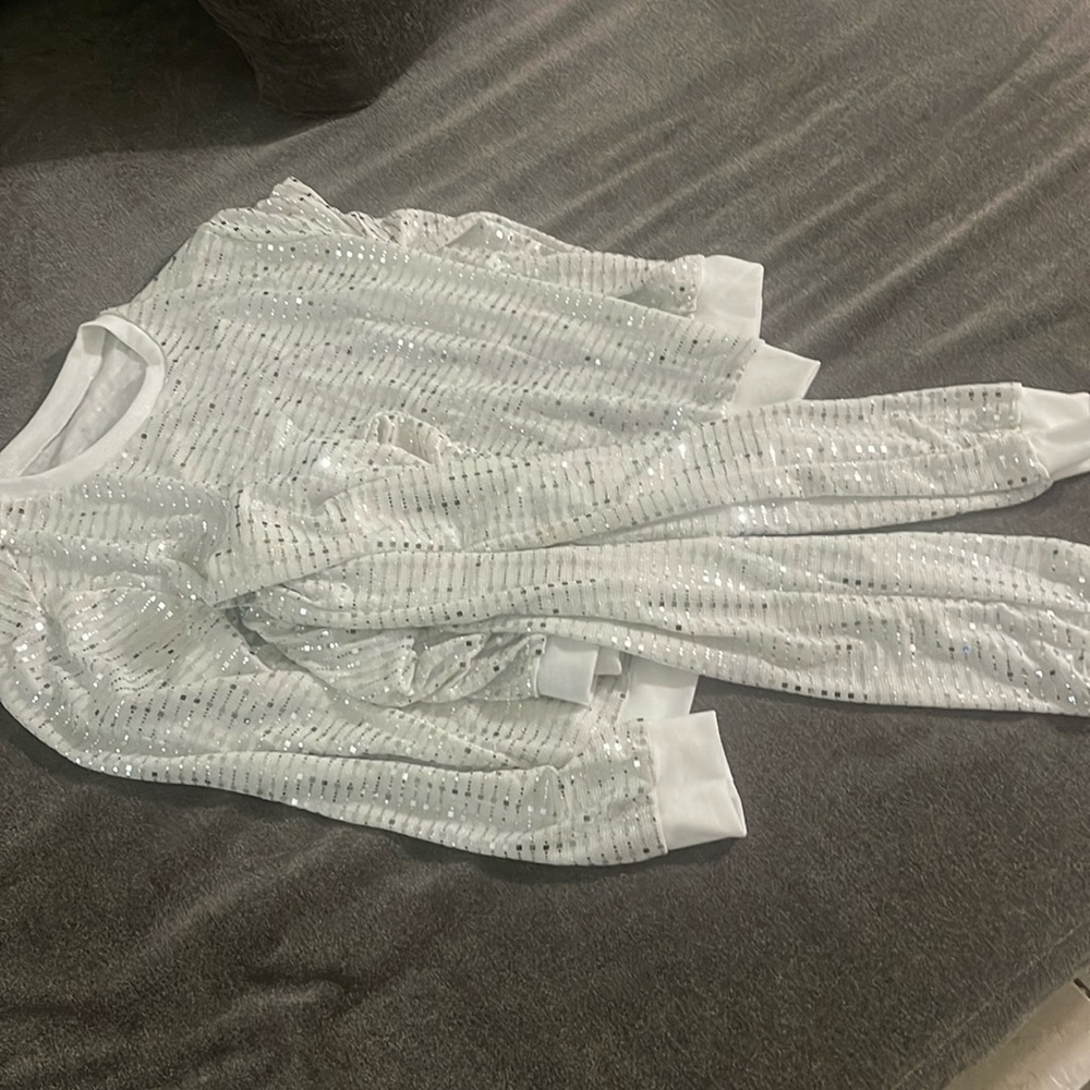 White/ Silver Sequins 2 piece pants set